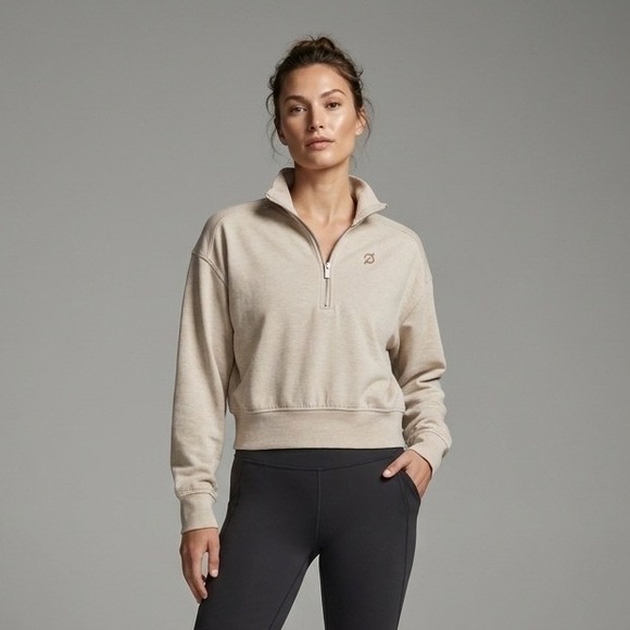 TravisMathew Tops - TravisMathew Peloton Womens Quarter Zip Pullover Beige A42491 Small Heathered